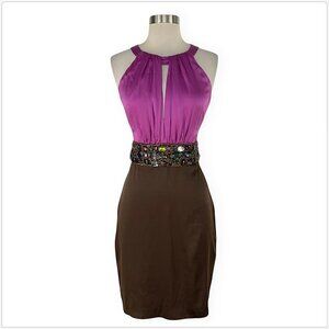 Maria Bianca Nero Stretch Silk Jeweled Beaded Waist Cocktail Party Dress NWT S